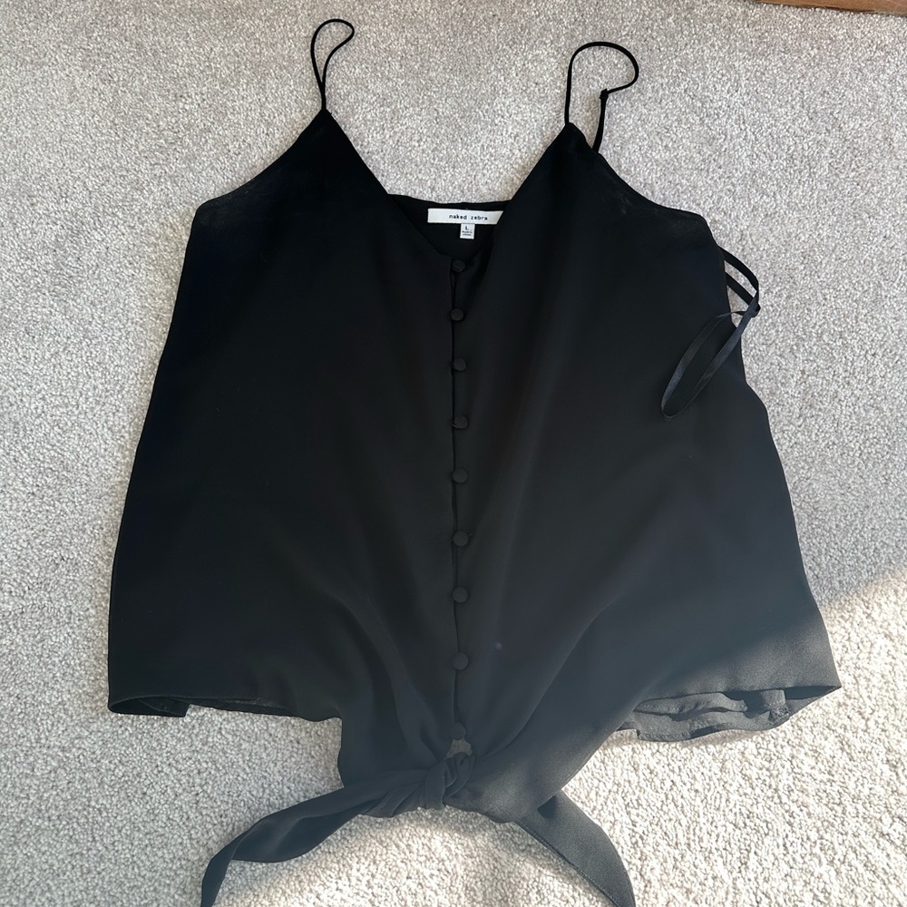 Naked Zebra Tie-Front V-Neck Camisole - Black - Large - Picture 2 of 4